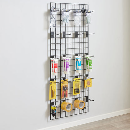 Black 5ft Wall-Mounted Grid Mesh Display with 20 x Euro Hooks