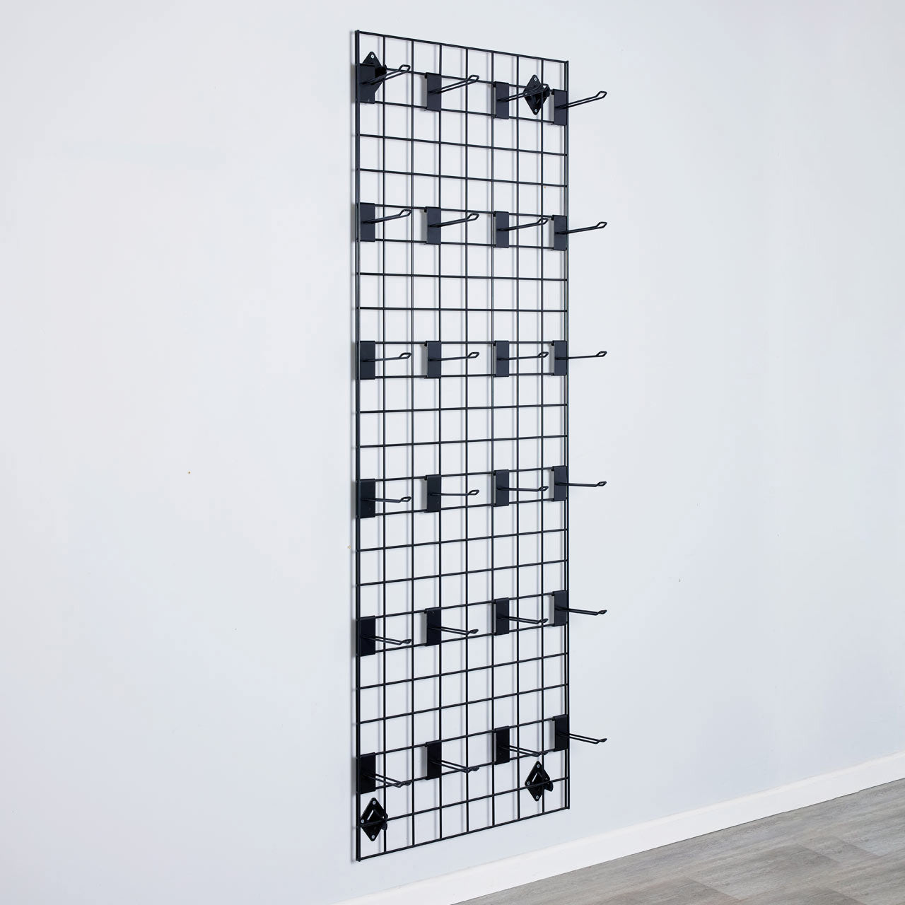 Black 6ft Wall-Mounted Grid Mesh Display with 24 x Euro Hooks