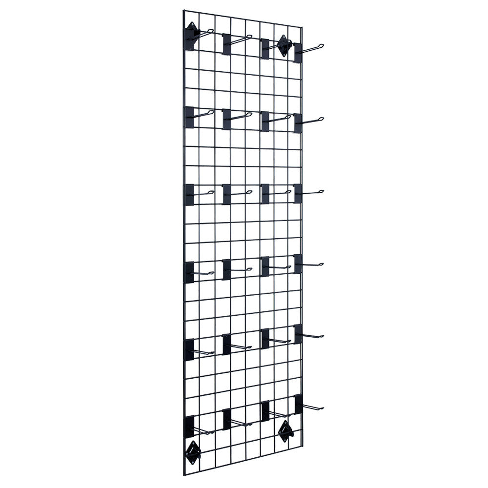 Black 6ft Wall-Mounted Grid Mesh Display with 24 x Euro Hooks