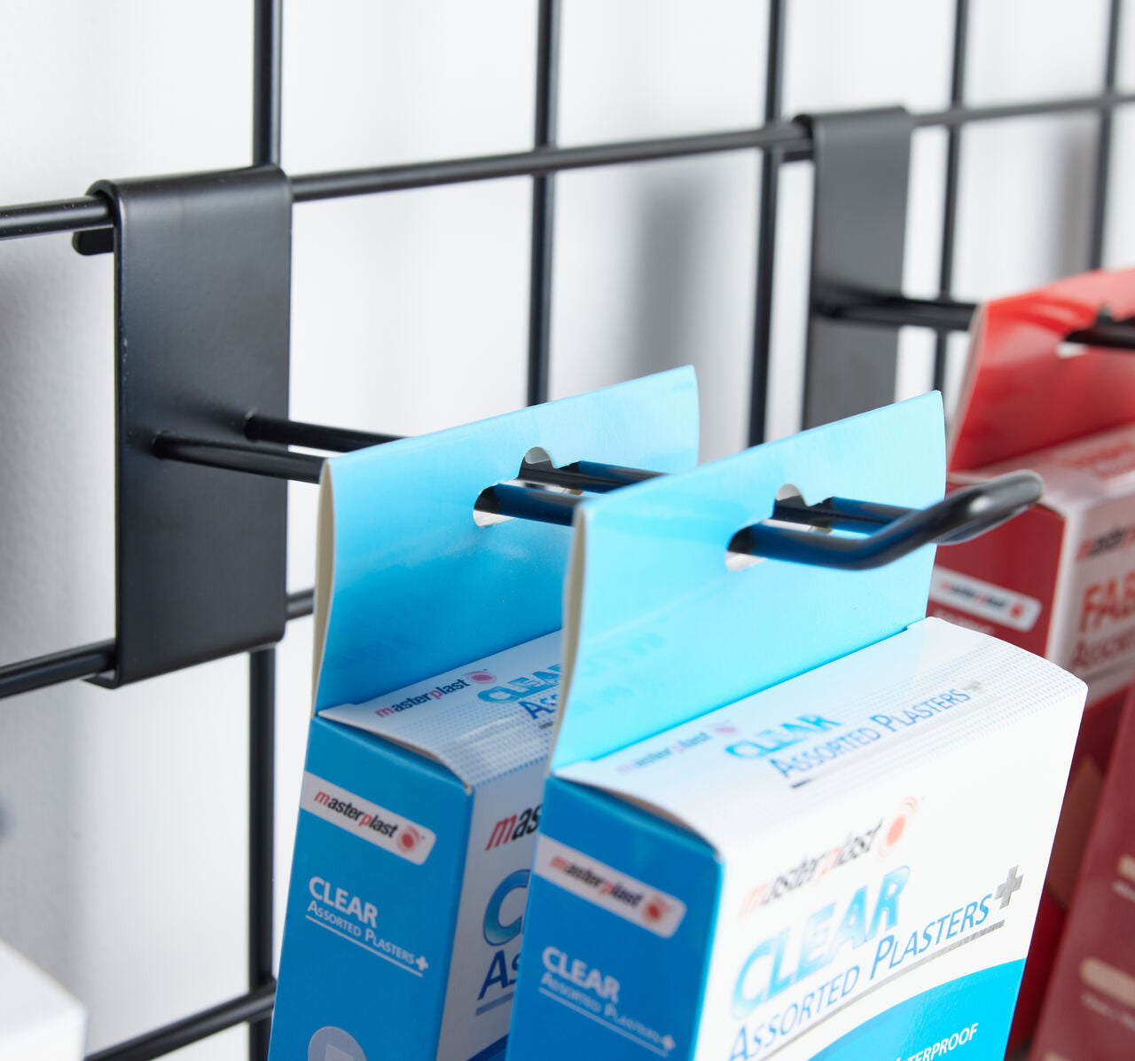 Black 6ft Wall-Mounted Grid Mesh Display with 24 x Euro Hooks
