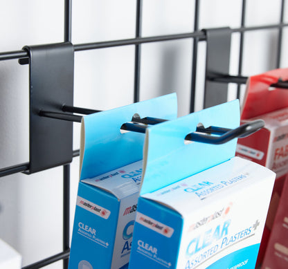 Black 6ft Wall-Mounted Grid Mesh Display with 24 x Euro Hooks