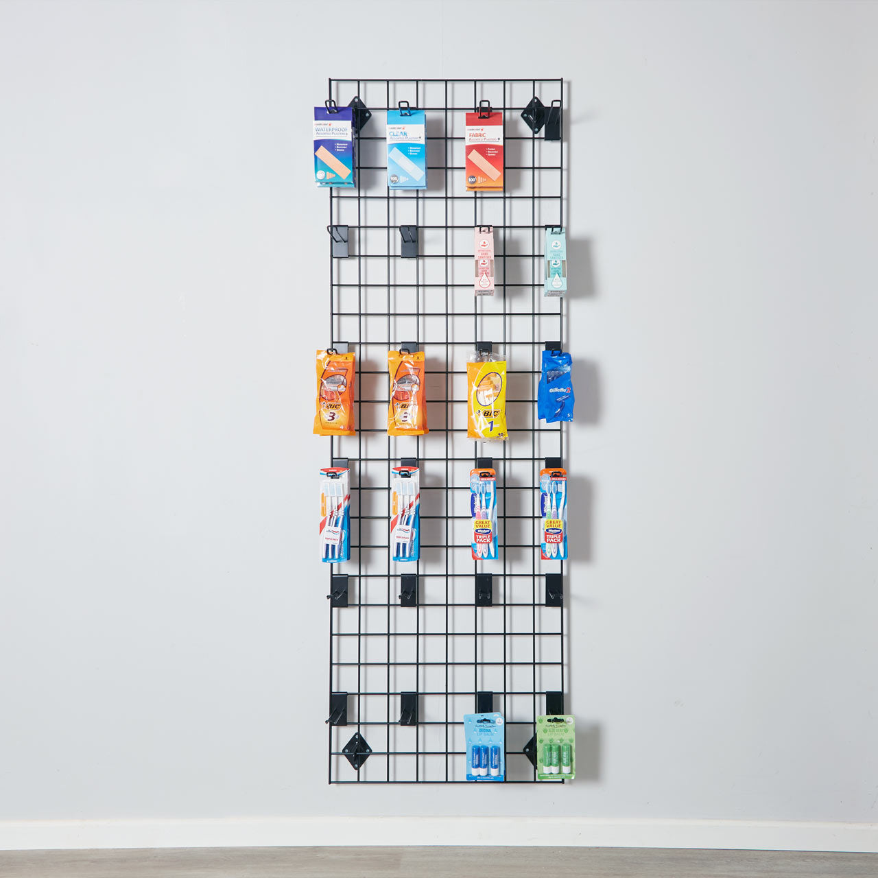 Black 6ft Wall-Mounted Grid Mesh Display with 24 x Euro Hooks