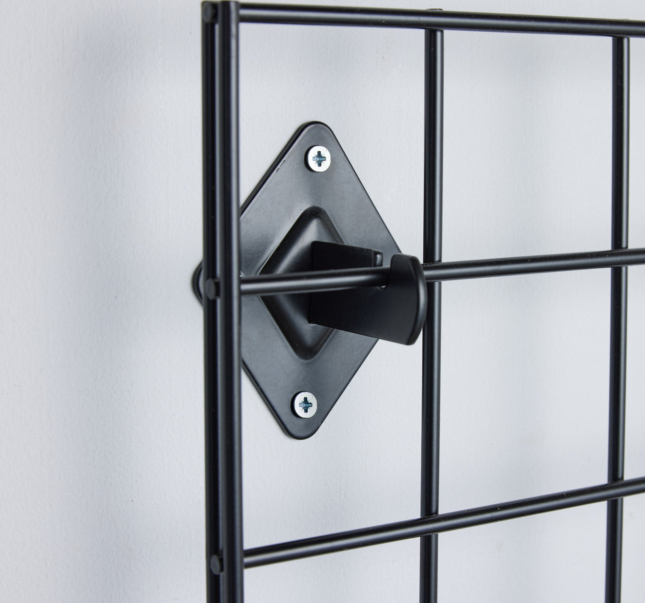 Black 6ft Wall-Mounted Grid Mesh Display with 4 x Wire Baskets, 4 x Euro Hooks