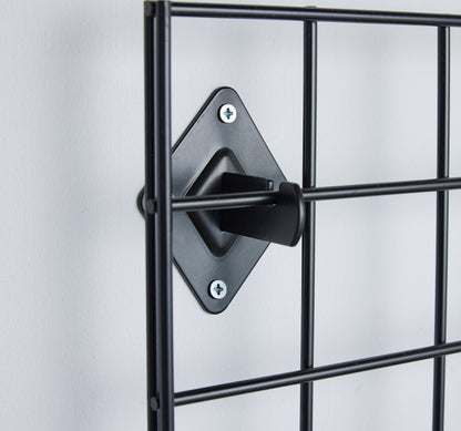 Black 6ft Wall-Mounted Grid Mesh Display with 4 x Wire Baskets, 4 x Euro Hooks