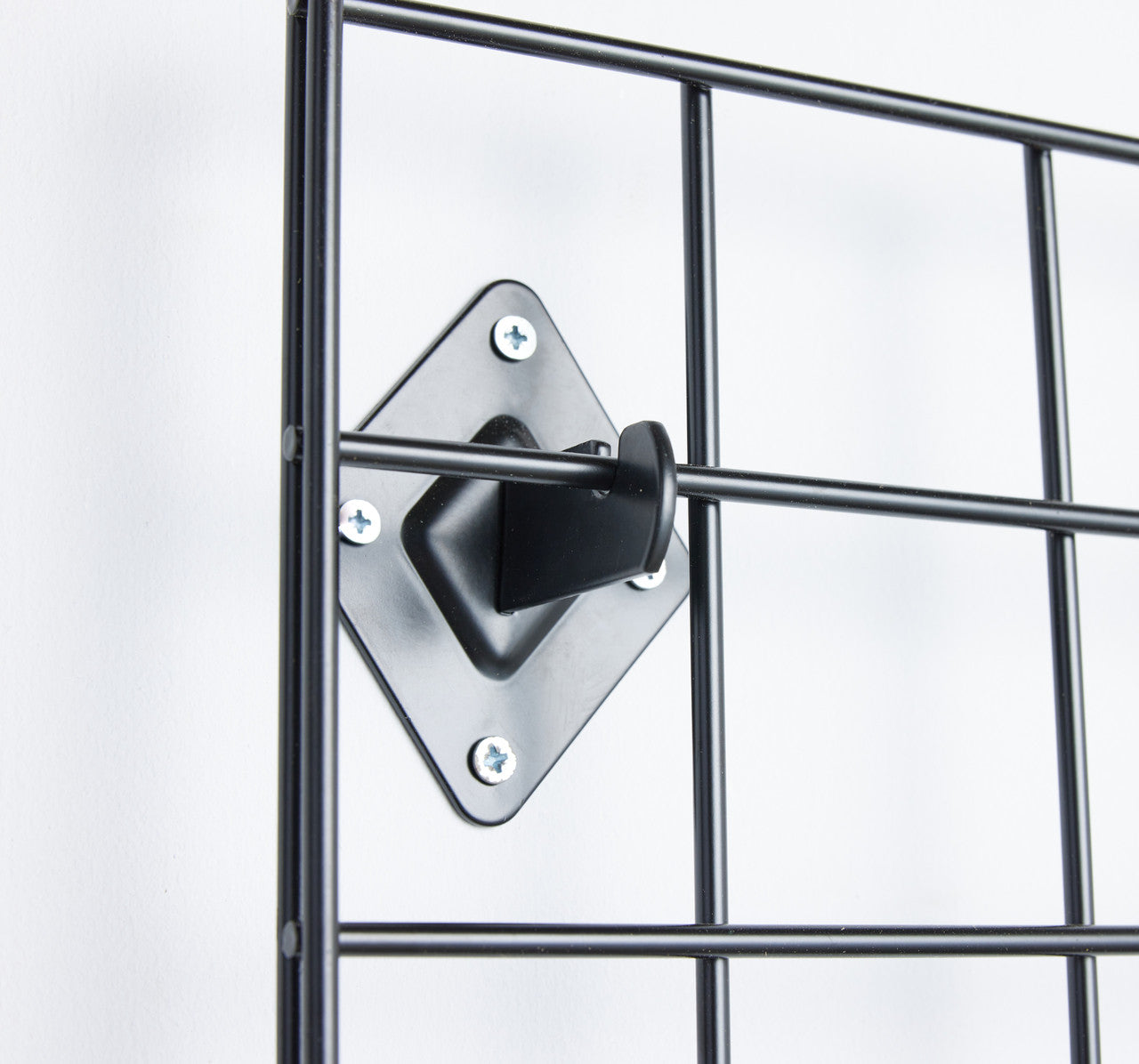 Black 6ft Wall-Mounted Grid Mesh Display with 4 x Wire Baskets, 4 x Euro Hooks