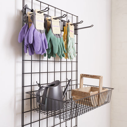 Black 6ft Wall-Mounted Grid Mesh Display with 4 x Wire Baskets, 4 x Euro Hooks
