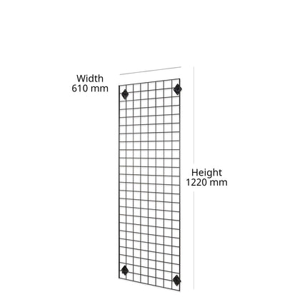 Black 4ft Wall-Mounted Grid Mesh Display with 3 x Wire Baskets
