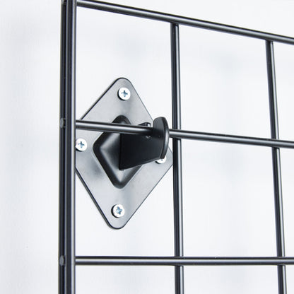 Black 6ft Wall-Mounted Grid Mesh Display with 4 x Wire Baskets
