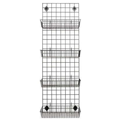 Black 6ft Wall-Mounted Grid Mesh Display with 4 x Wire Baskets