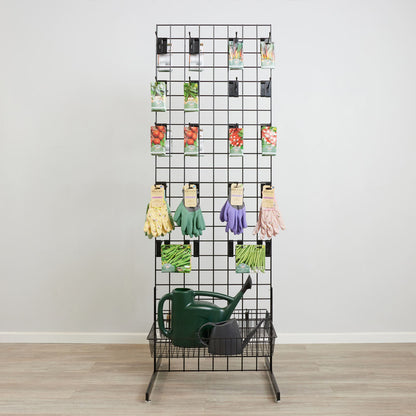 Black 6ft Double-Sided Grid Mesh Display With 2 x Wire Baskets, 40 x Single Arms