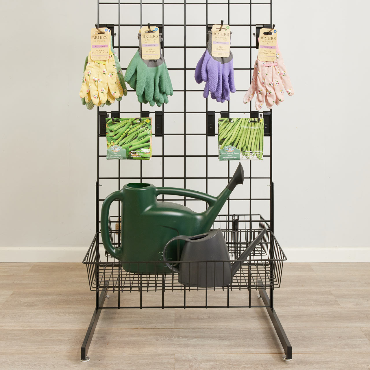 Black 6ft Double-Sided Grid Mesh Display With 2 x Wire Baskets, 40 x Single Arms