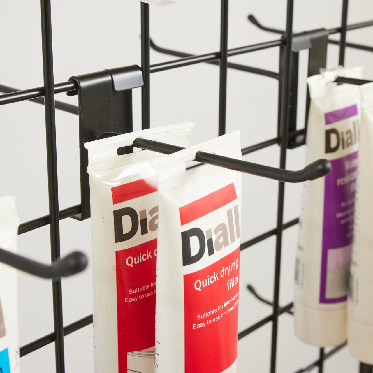 Black 6ft Double-Sided Grid Mesh Display With 2 x Wire Baskets, 40 x Single Arms