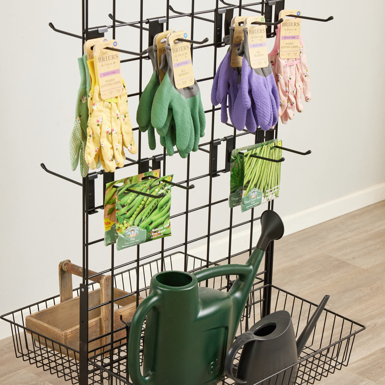 Black 6ft Double-Sided Grid Mesh Display With 2 x Wire Baskets, 40 x Single Arms