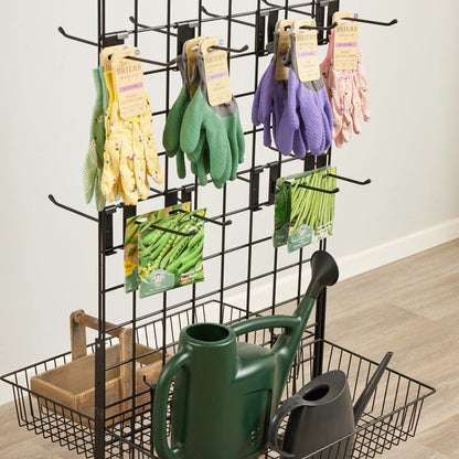 Black 6ft Double-Sided Grid Mesh Display With 2 x Wire Baskets, 40 x Single Arms