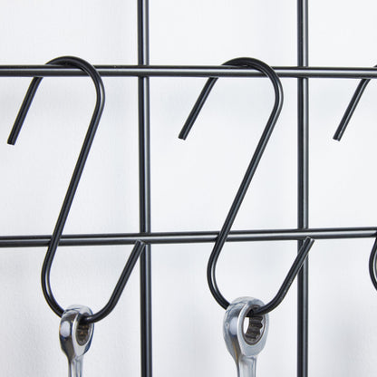 Black 6ft Wall-Mounted Grid Mesh Display with 20 S-Hooks