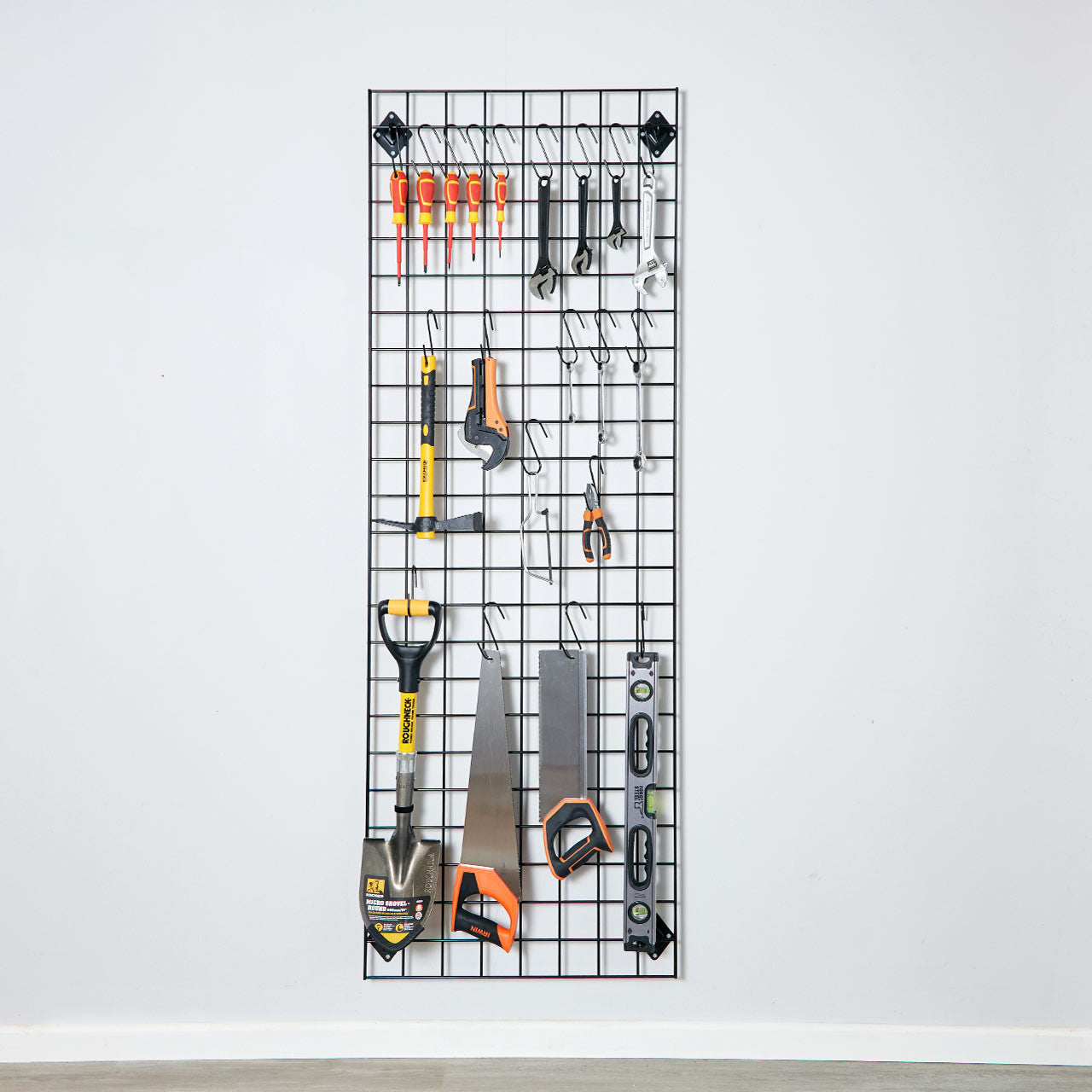 Black 6ft Wall-Mounted Grid Mesh Display with 20 S-Hooks