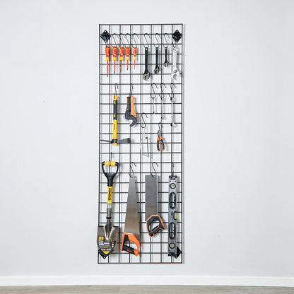 Black 6ft Wall-Mounted Grid Mesh Display with 20 S-Hooks