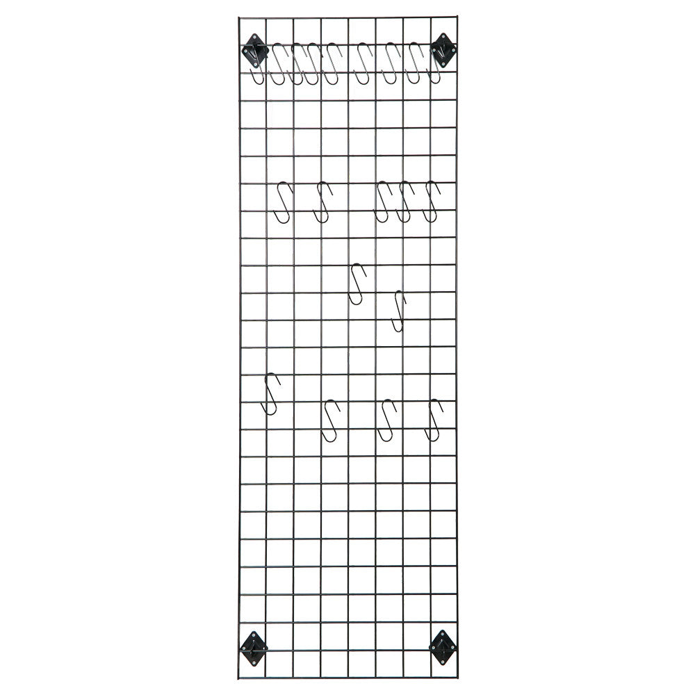 Black 6ft Wall-Mounted Grid Mesh Display with 20 S-Hooks