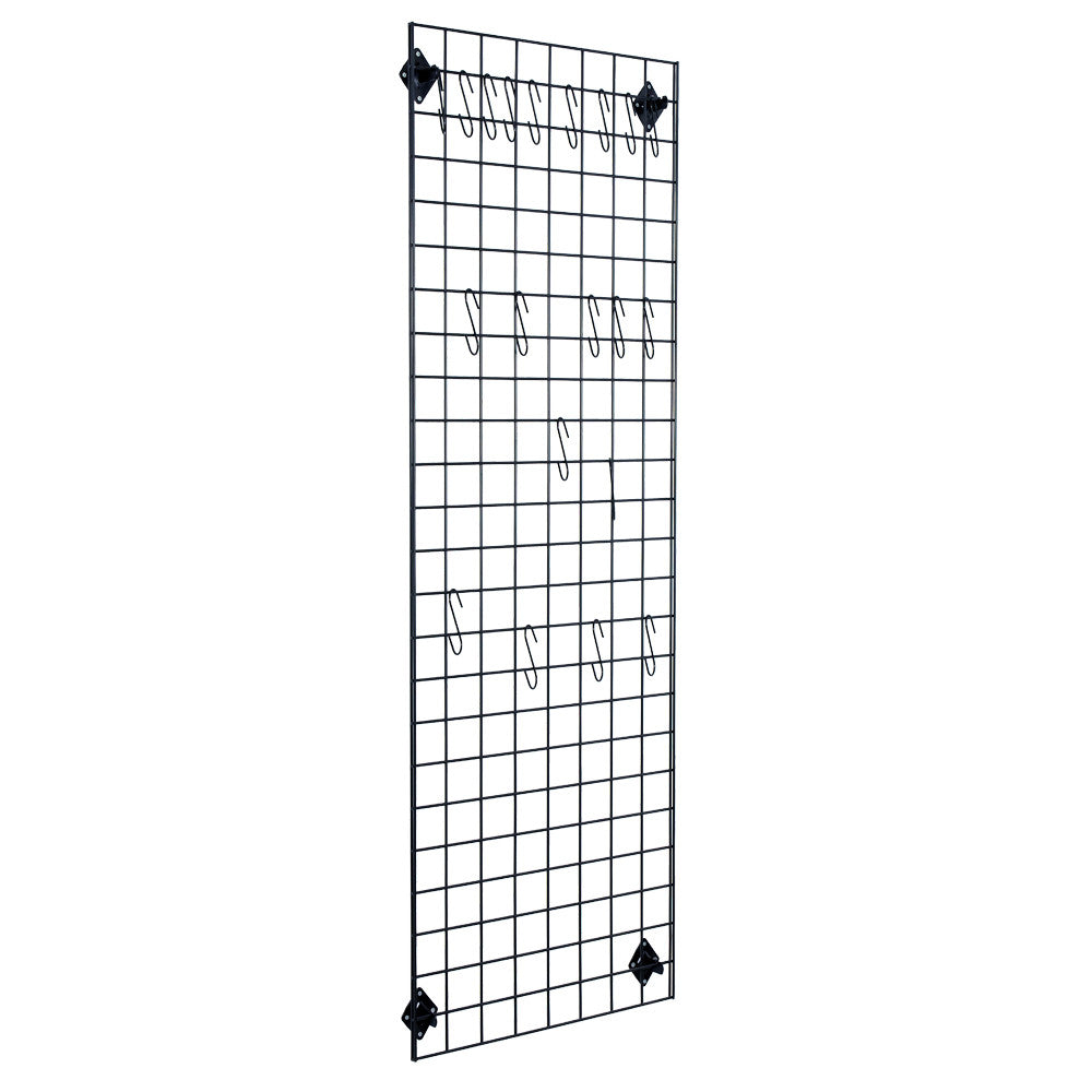 Black 6ft Wall-Mounted Grid Mesh Display with 20 S-Hooks