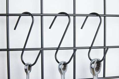 Black 6ft Wall-Mounted Grid Mesh Display with 20 S-Hooks