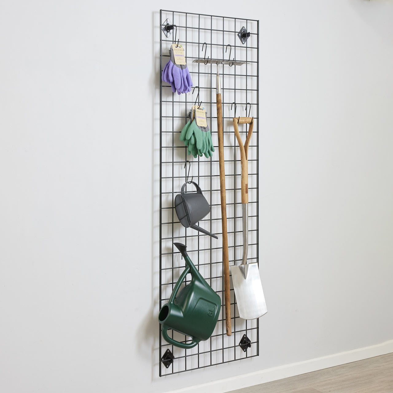 Black 6ft Wall-Mounted Grid Mesh Display with 20 S-Hooks