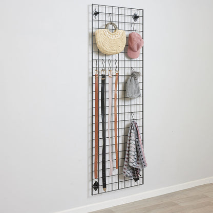 Black 6ft Wall-Mounted Grid Mesh Display with 20 S-Hooks