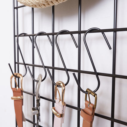 Black 6ft Wall-Mounted Grid Mesh Display with 20 S-Hooks