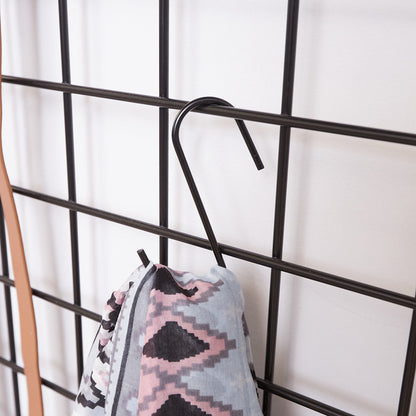 Black 6ft Wall-Mounted Grid Mesh Display with 20 S-Hooks