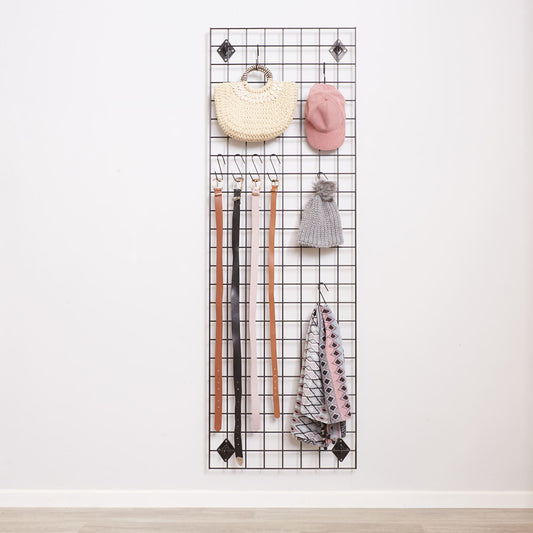 Black 6ft Wall-Mounted Grid Mesh Display with 20 S-Hooks