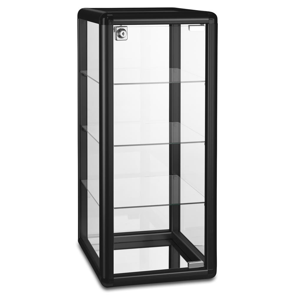 Aluminium/Glass Countertop Display Cabinet with 3 Glass Shelves and Lock - Black