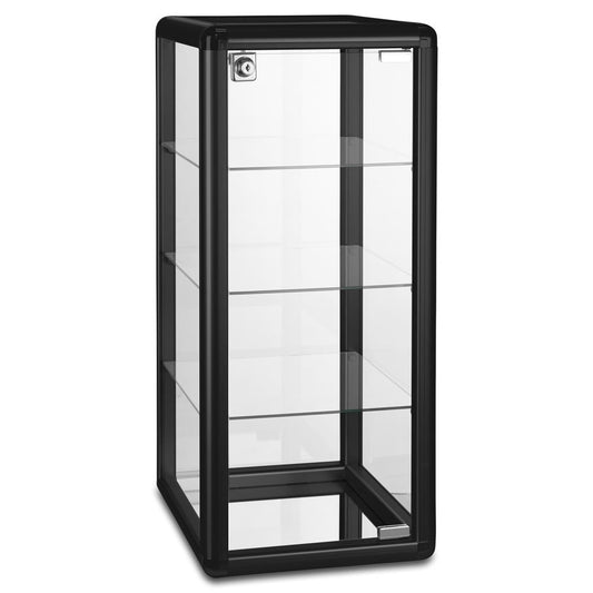 Aluminium/Glass Countertop Display Cabinet with 3 Glass Shelves and Lock - Black