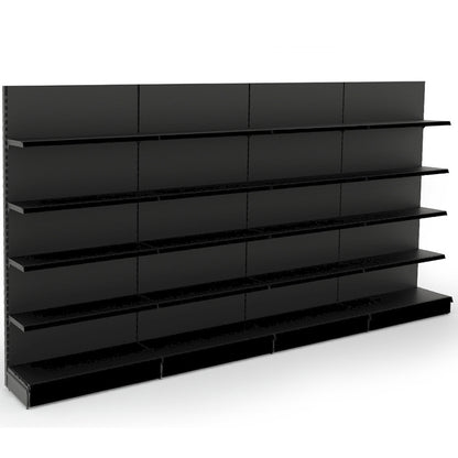 Black Retail Wall Shelving - 4 Bays - 2100mm High With 470mm Base Shelf
