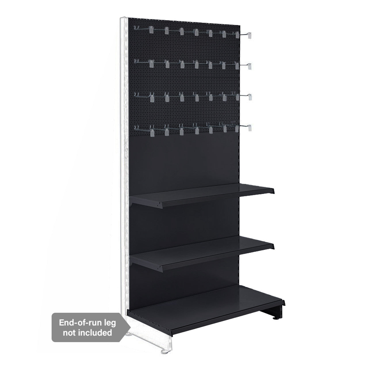 Black Retail Shelving Wall Unit - Perforated Back Panels - 2 Shelves And 32 Hooks - H2100mm