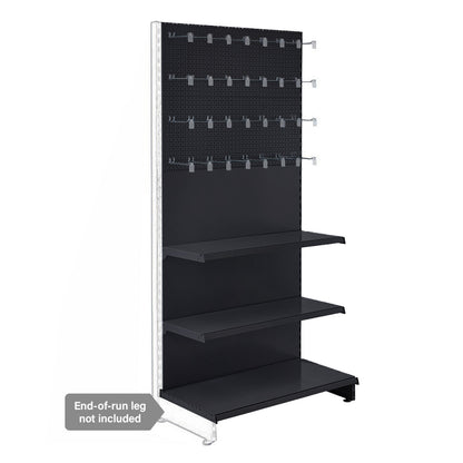 Black Retail Shelving Wall Unit - Perforated Back Panels - 2 Shelves And 32 Hooks - H2100mm