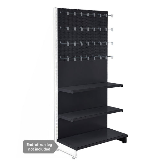 Black Retail Shelving Wall Unit - Perforated Back Panels - 2 Shelves And 32 Hooks - H2100mm