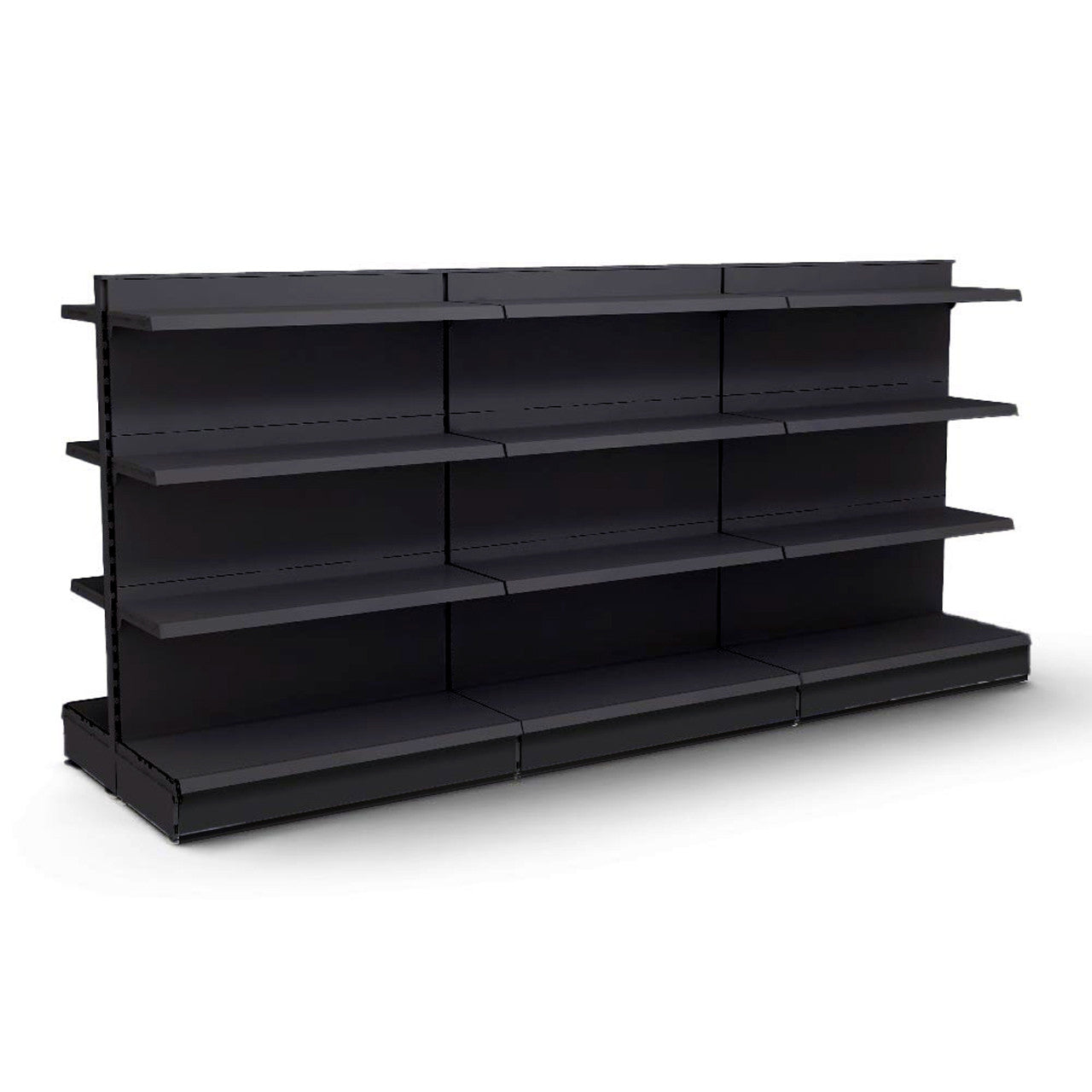 Black Retail Gondola Shelving - 3 x Bays - 18 x 370mm Shelves