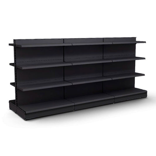 Black Retail Gondola Shelving - 3 x Bays - 18 x 370mm Shelves