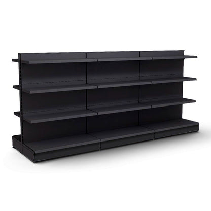 Black Retail Gondola Shelving - 3 x Bays, 18 x 370mm Shelves