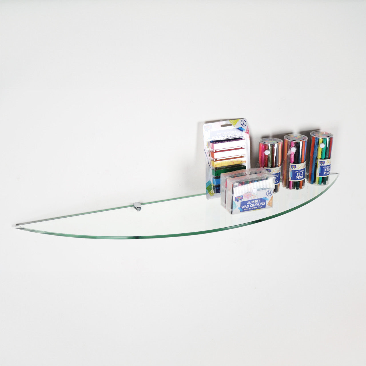 Transparent Wall-mounted Half Moon Glass Shelf With Brackets - 8mm Thickness - 900mm x 200mm