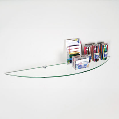 Transparent Wall-mounted Half Moon Glass Shelf With Brackets - 8mm Thickness - 900mm x 200mm