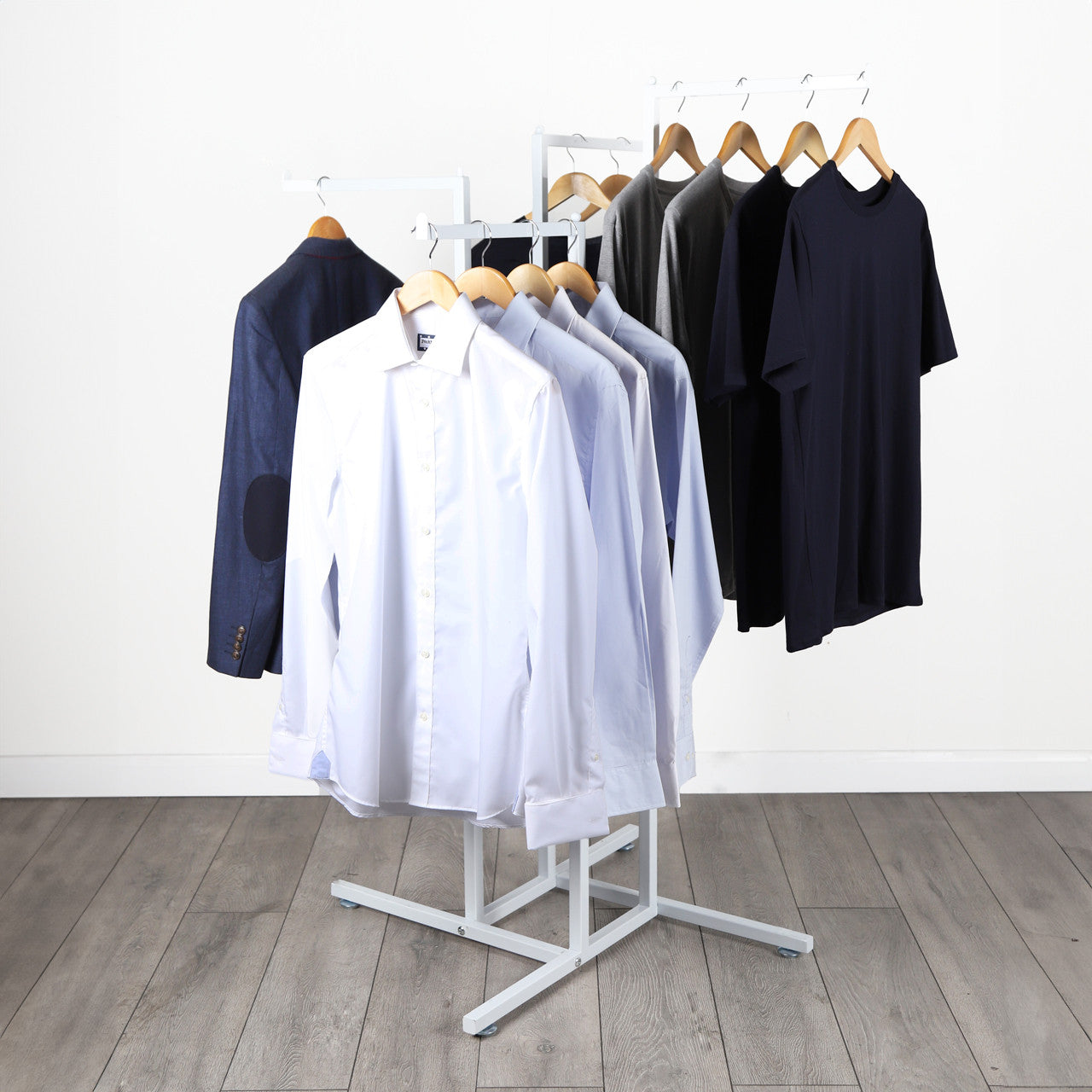 Gloss White Clothes Rail Display Stand - 4 Straight Arms