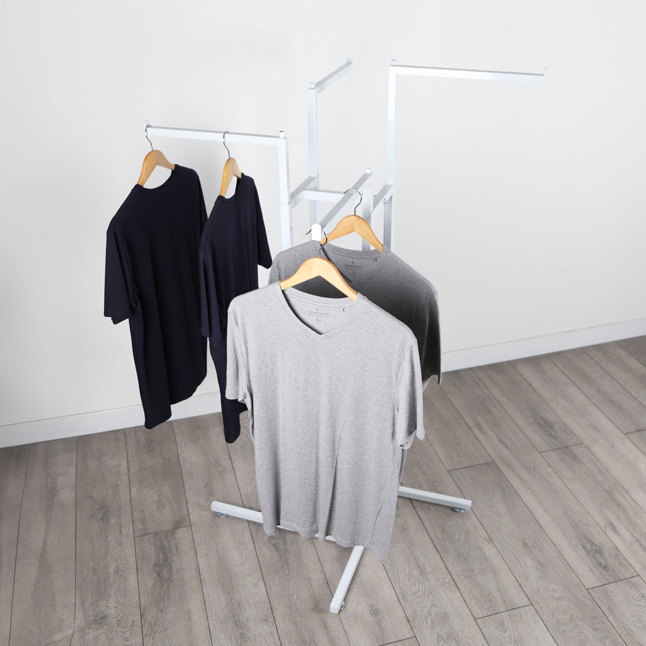 Gloss White Clothes Rail Display Stand - 4 Straight Arms