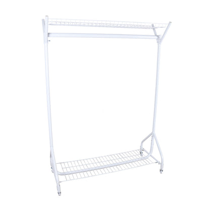 Gloss White 4ft Heavy-Duty Clothes Rail With Top and Bottom Shelf
