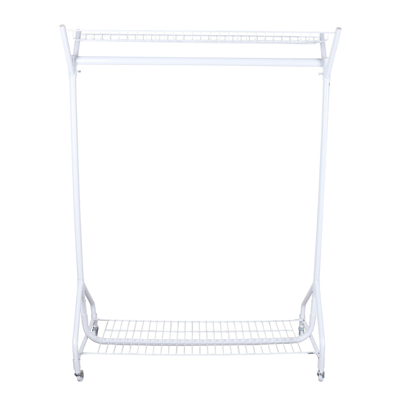Gloss White 4ft Heavy-Duty Clothes Rail With Top and Bottom Shelf