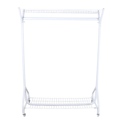 Gloss White 4ft Heavy-Duty Clothes Rail With Top and Bottom Shelf