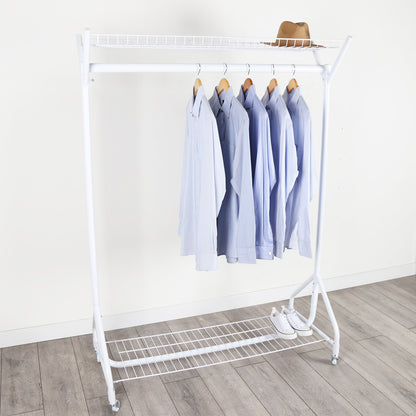 Gloss White 4ft Heavy-Duty Clothes Rail With Top and Bottom Shelf