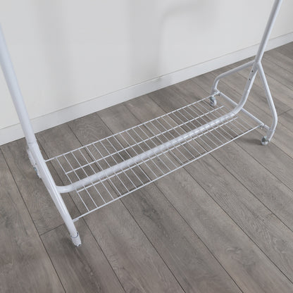 Gloss White 4ft Heavy-Duty Clothes Rail With Top and Bottom Shelf