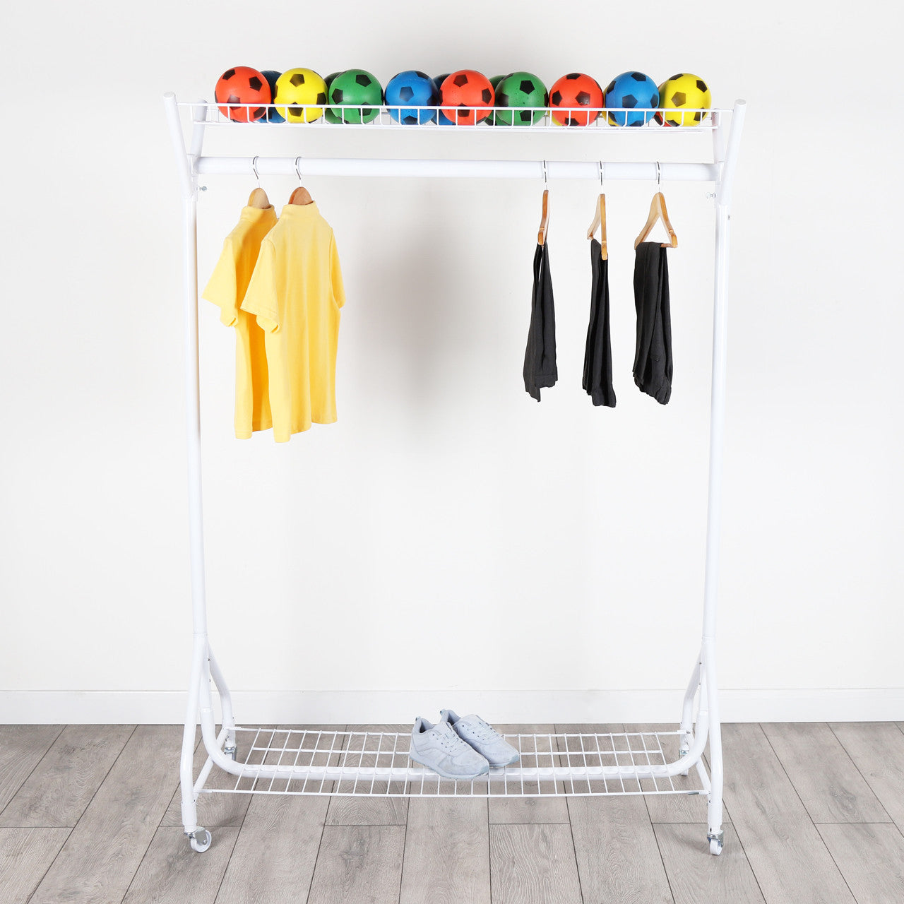 Gloss White 4ft Heavy-Duty Clothes Rail With Top and Bottom Shelf