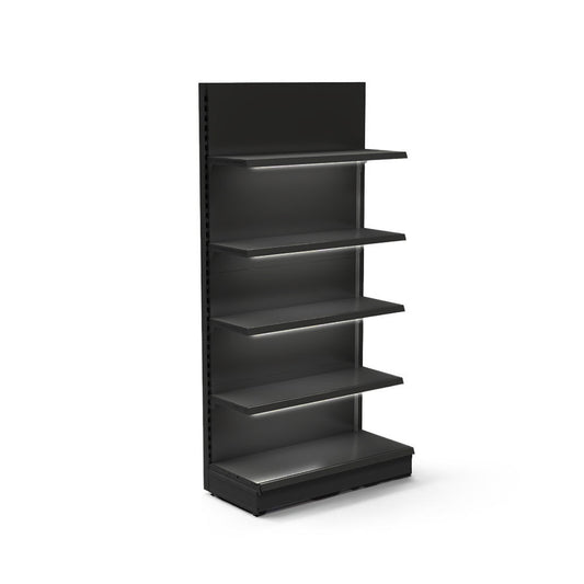 Black Retail Wall Shelving with LED Lighting - H1800 x W1000mm - 4 Shelves