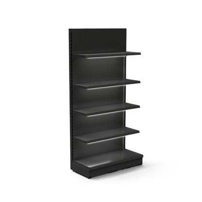 Black Retail Wall Shelving with LED Lighting - H2100 x W1250mm - 4 Shelves